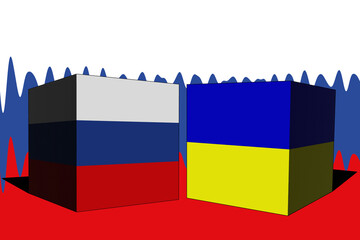 Donetsk. Ukraine Russia. Conflict between Russia and Ukraine war concept. Russia flag background. Ukraine and Russia 3D cubes. Horizontal design. Illustration. Map. Jerson. Stop the fire. 36 hours.