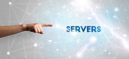 Hand pointing at inscription concept