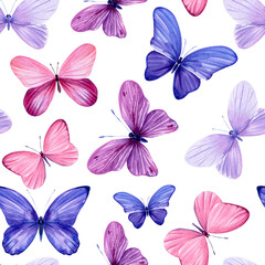 Seamless patterns of butterflies on an isolated background. Watercolor butterfly