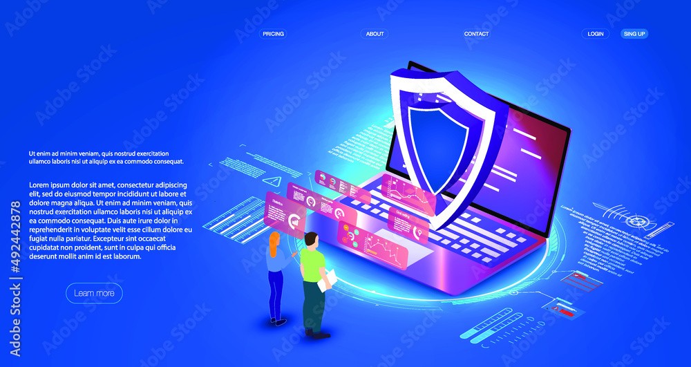 Poster cyber security and information or network protection future cyber technology protection concept. pro