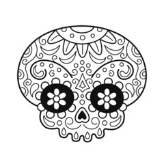 Mexican sugar skull page for coloring book. Vector doodle line cartoon character illustration icon. Skull t-shirt print,coloring page design