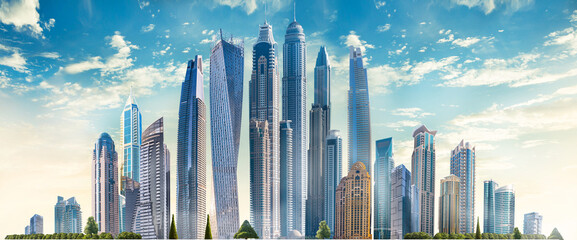 Modern City illustration isolated at white with space for text. Success in business, international corporations, Skyscrapers, banks and office buildings.