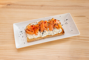 Nordic toast. Smoked salmon, served with tartar sauce