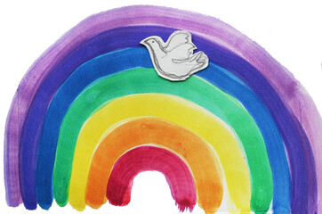Regenbogen mit Friedenstaube - Symbol für ein friedliches Zusammenleben, Weltfrieden