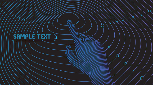 Abstract virtual futuristic Hand touch the circle interface on with Dynamic Line Wave , Point finger touching technology concept