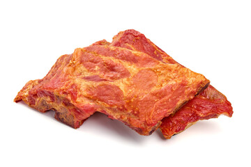 Smoked pork ribs, isolated on white background. High resolution image.