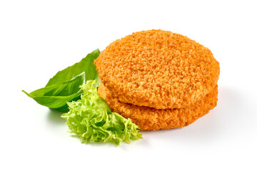 Cordon Bleu in bread crumbs, isolated on white background.