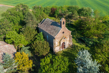 Fototapeta na wymiar Nagykopáncs Hungary - Aerial view about Saint Stephen chapel.