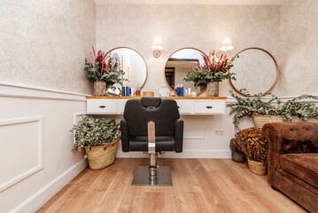 chair for haircut and beauty treatments in a beauty salon