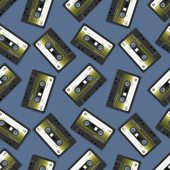 Cassette tape seamless pattern. Vintage style vector illustration