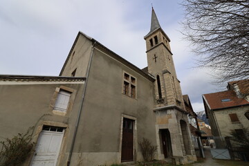 Fototapeta na wymiar Temple protestant, vu de l'extérieur, village de Mens, département de l'Isère, France