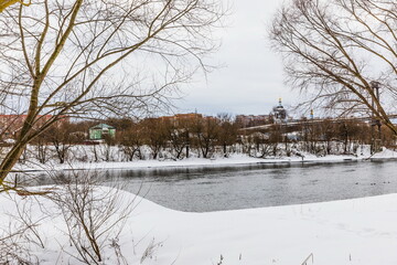 View of the Moscow River in the ancient town of Voskresensk, Moscow Region, Russia