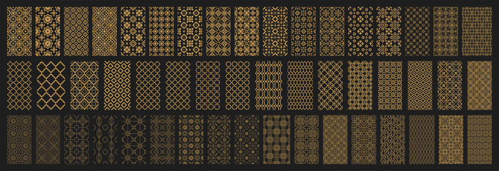 Arabic seamless pattern with golden arabic and islamic ornament big set on black background