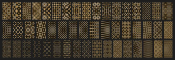 Foto op Plexiglas Arabic seamless pattern with golden arabic and islamic ornament big set on black background © garikprost