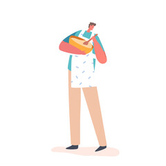 Male Character Cooking Food. Young Man in Chef Apron Mixing Dough in Bowl on Kitchen Prepare Meal for Family Dinner