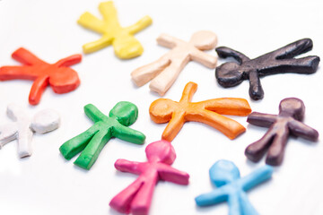 colorful clay people on white background