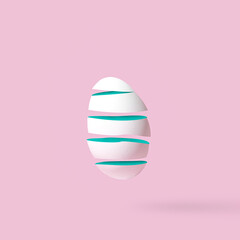 Easter egg sliced on pastel pink background. Minimal food and holiday concept. Creative abstract layout. Fly or levitate spring idea. 3d rendering.