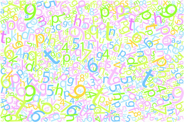 Vector background with letters and numbers pattern for textile or other use, in modern colors