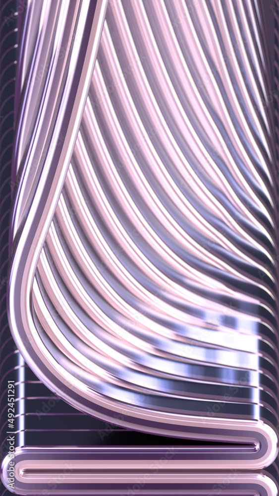 Poster Liquid squiggly stream of thin silver lines. Abstract pattern. 3d rendering digital illustration