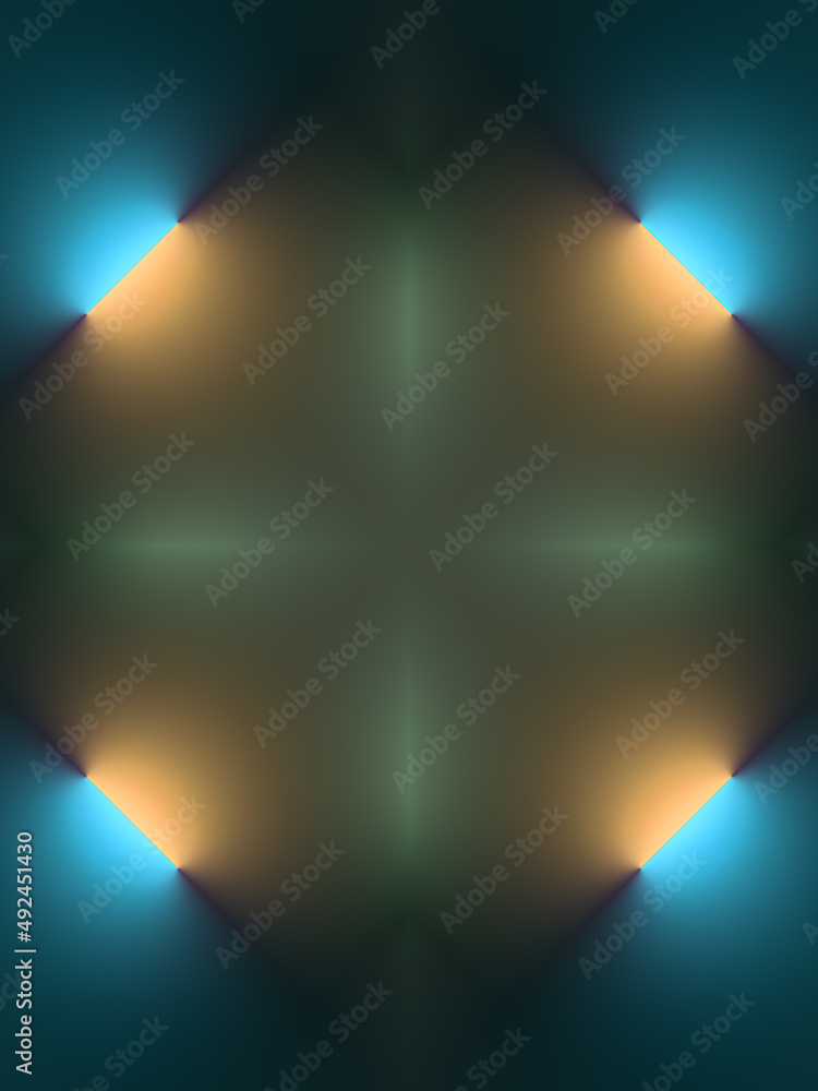 Aufkleber Kaleidoscopic pattern of fluorescent lamps on a dark surface in modern style. 3d rendering digital illustration