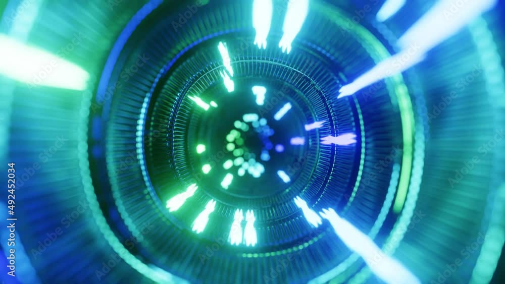 Aufkleber concentric structures. fly through technology cyberspace with neon glow. sci-fi flight through hi-te