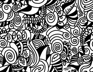 Black and white cartoon pattern on a white background, abstract design, seamless background.