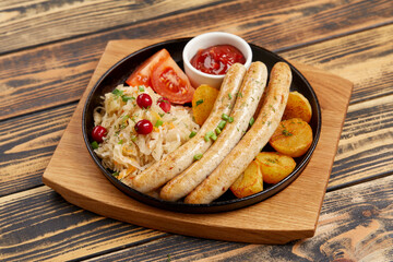 baked potatoes with sausages and cabbage