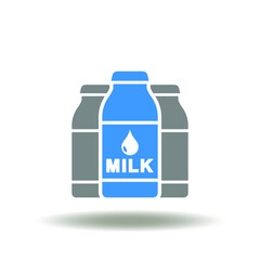 Vector illustration of milk bottles. Symbol of dairy farm. Icon of milk production.