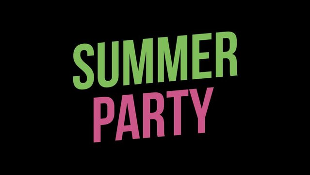 Bright Summer Beach Party Lettering Animation. Greeting template. Dance summer event.