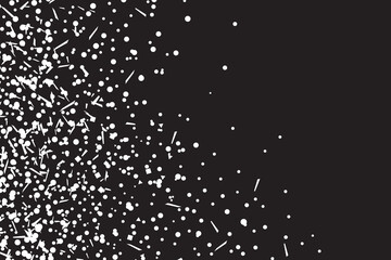 Confetti on isolated background. Texture with many glitters. Holiday elements on black. Pattern for flyers, banners and textiles. Greeting cards. Black and white illustration