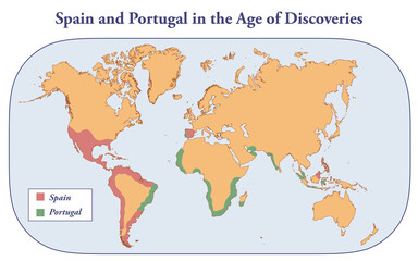 Spanish and Portuguese territories during the Age of Explorations - obrazy, fototapety, plakaty