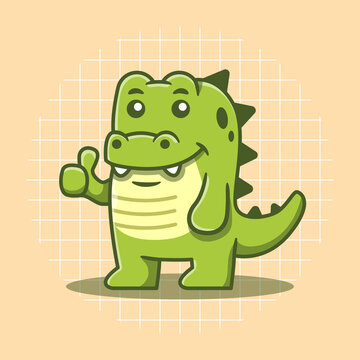 Cute crocodile character with thumbs up pose