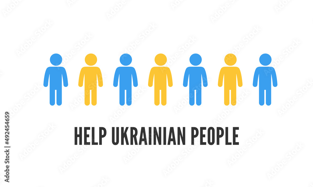 Wall mural Help Ukraine. Volunteer concept with pictogram people in color of ukrainian flag