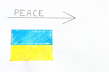 Ukraine peace symbol. Hand drawn with real pencil. Concept of anti war protest. Close up and isolated against a white background.