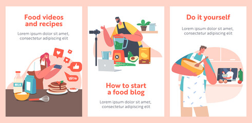Food Blogger Characters Create Content. Man Woman Cook and Recording Culinary Video for Blog or Channel, Online Courses