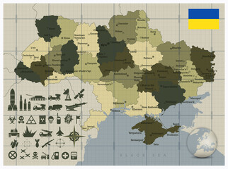 Ukraine map and military icons