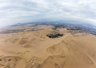 View of the Huacachina oasis in Ica, Peru