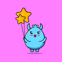 Cute cartoon goblin monster floating with star balloon cartoon vector illustration in concept 3d cartoon style