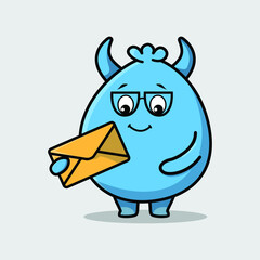 Cute cartoon goblin monster holding envelope with cartoon vector illustration style