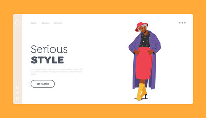 Elegant Aged Pensioner Woman Landing Page Template. Fashioned Trendy Old Female Character in Fashionable Clothes