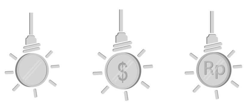 Simple Silver Coin, Set 3 Illustration for Idea to make money to increase or make income, Isolated on White