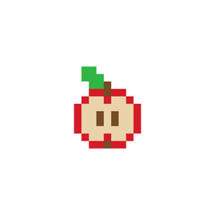 Obraz premium Pixel art vector fruit isolated. game 8 bit style. symbol. whole apple, bitten and stub