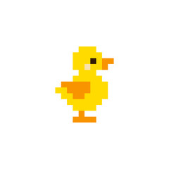 Obraz premium Duck icon. Pixel art style. 8-bit. Isolated vector illustration. Pixel art duck isolated on white background
