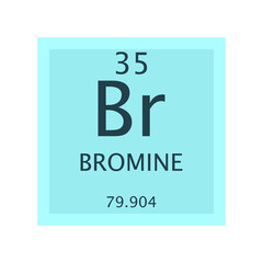 Br Bromine Halogen Chemical Element Periodic Table. Simple flat square vector illustration, simple clean style Icon with molar mass and atomic number for Lab, science or chemistry class.