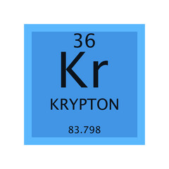 Kr Krypton Noble gas Chemical Element Periodic Table. Simple flat square vector illustration, simple clean style Icon with molar mass and atomic number for Lab, science or chemistry class.