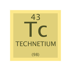 Tc Technetium Transition metal Chemical Element Periodic Table. Simple flat square vector illustration, simple clean style Icon with molar mass and atomic number for Lab, science or chemistry class.