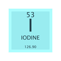 I Iodine Halogen Chemical Element Periodic Table. Simple flat square vector illustration, simple clean style Icon with molar mass and atomic number for Lab, science or chemistry class.