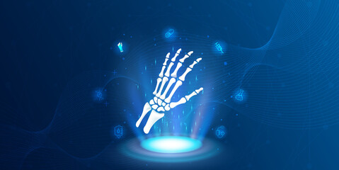 Technology for treatment of hand bone. Abstract traumatology and orthopedics. Medical science in the hospital for body joints. - obrazy, fototapety, plakaty