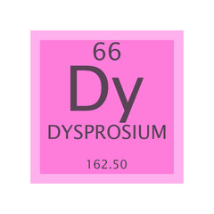 Dy Dysprosium Lanthanide Chemical Element Periodic Table. Simple flat square vector illustration, simple clean style Icon with molar mass and atomic number for Lab, science or chemistry class.
