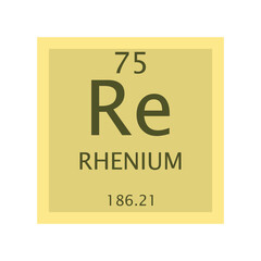 Re Rhenium Transition metal Chemical Element Periodic Table. Simple flat square vector illustration, simple clean style Icon with molar mass and atomic number for Lab, science or chemistry class.